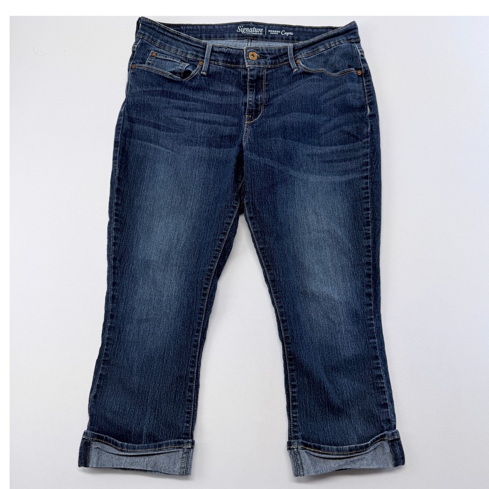 Signature by Levi Strauss & Co Modern Capri Jeans Dark Wash Cuffed Size 14 W32